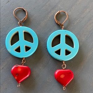 Turquoise peace, red heart earrings. Brand new!
